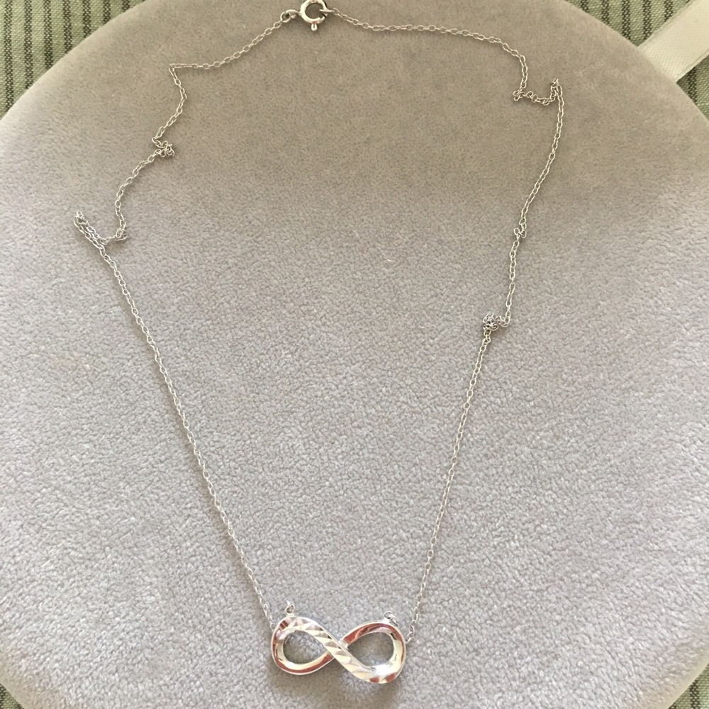 Rhodium plated sterling silver infinity necklace